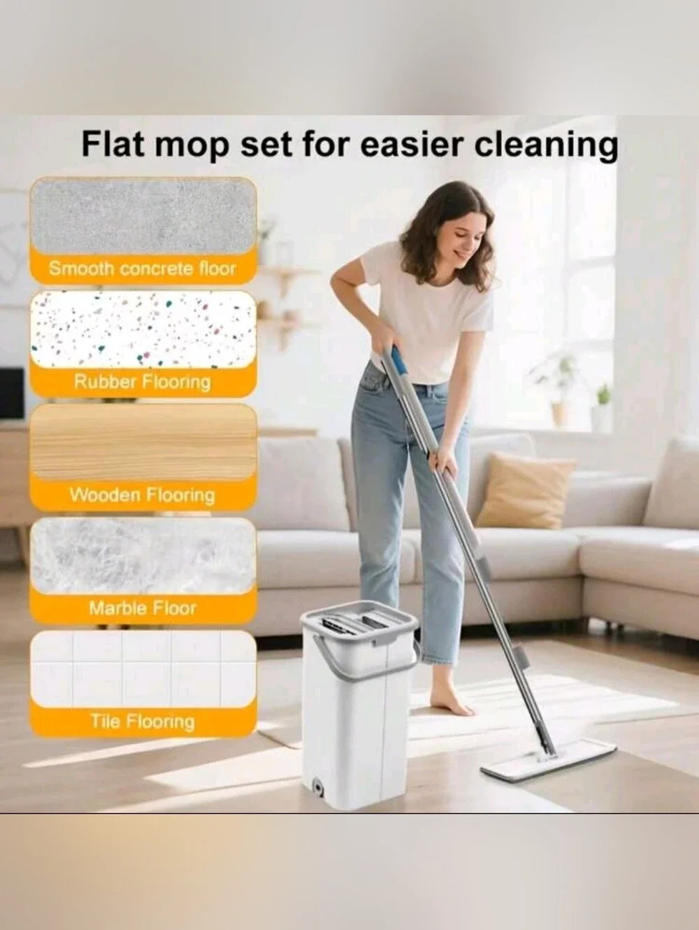 Hand Free Flat Floor Mop And Bucket Set For Professional Home Floor Cleaning